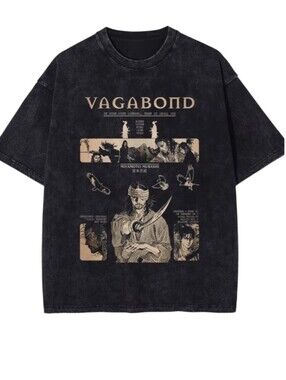 #A73 Vagabond Black Graphic Short-Sleeve Tee with Beige Print